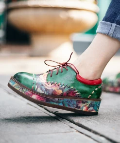 SOFFIA | Genuine Leather Brush Craft Emerald Art Floral Oxford Shoes NEW ARRIVALS