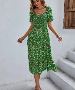 DY EFFRONTE MIDI DRESS - GREEN PRINT