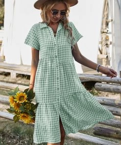 DY DARLEEN TARTAN SHIRT DRESS – GREEN New In Clothing