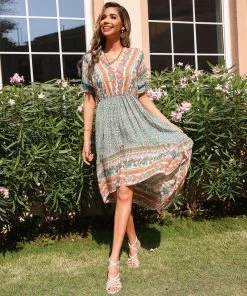 BFZY YANET MIDI BOHO DRESS - GREEN