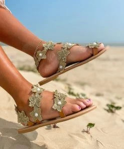 HYHE Green Embroidered Floral Wrap Sandals - En Bloom New In Shoes
