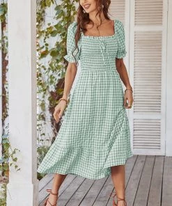 DY New In Clothing ELOISA Back Bow Midi Dress - Mint Gingham 10 DY New In Clothing ELOISA Back Bow Midi Dress - Mint Gingham