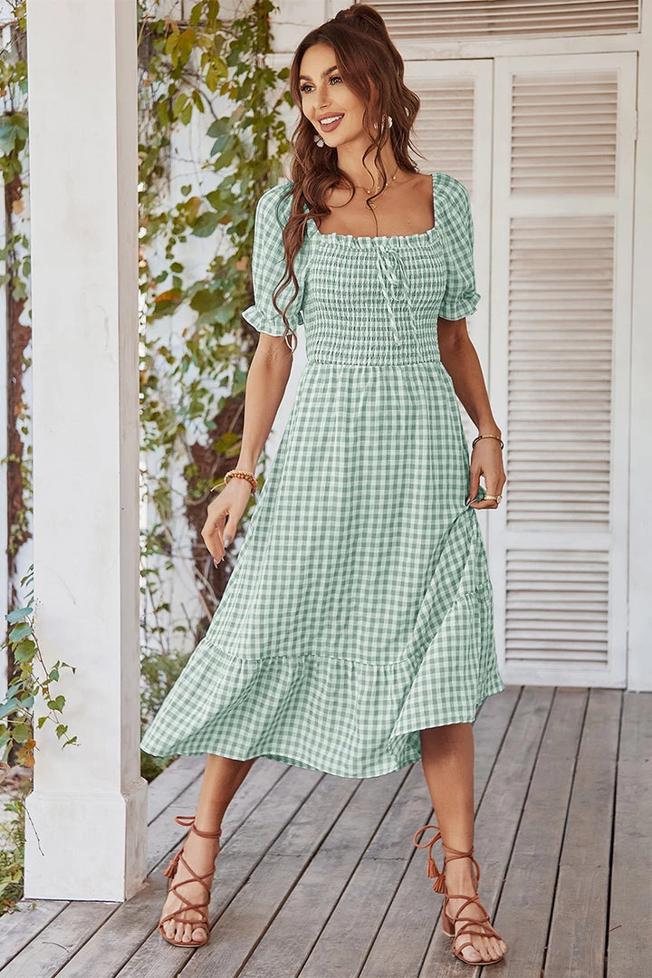 DY New In Clothing ELOISA Back Bow Midi Dress - Mint Gingham 5 DY New In Clothing ELOISA Back Bow Midi Dress - Mint Gingham