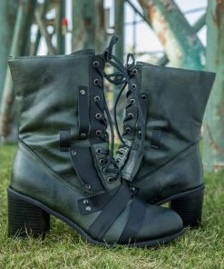 YL En Bloom | Green Patch Work Combat Boot
