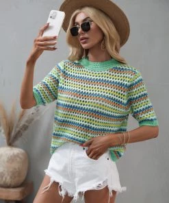 MY BEE CROCHET KNIT TOP - GREEN New In Clothing