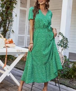 DY LEENA MIDI DRESS - GREEN PRINT