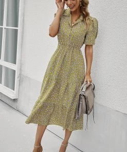 DY CLAUDIA MIDI DRESS - GREEN PRINT New In Clothing