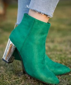 HYHE EN BLOOM | Green Mirror Heel Suede Ankle Boots
