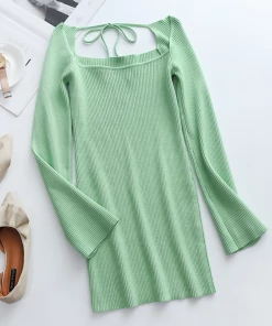 MY New In Clothing Smaibulun Doll | Low Neck Tie Open Back Knit Dress - Mint