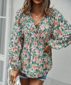 DY New In Clothing DUA LIPA FLORAL TOP - GREEN