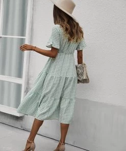 DY SHASTA Gingham Midi Dress - Green