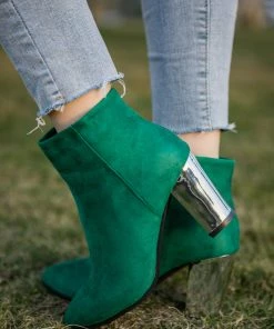 HYHE EN BLOOM | Green Mirror Heel Suede Ankle Boots
