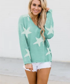 MY Smaibulun | Star Gal Low V Neck Knit Jumper - Green