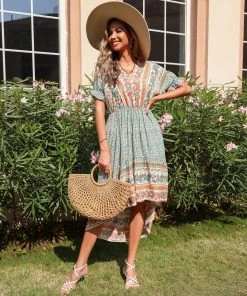 BFZY YANET MIDI BOHO DRESS - GREEN
