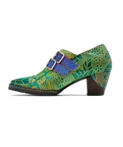 New In Shoes SOFFIA | Genuine Leather Floral Embossed Double Strap Low Heel Monks Oxford Shoes