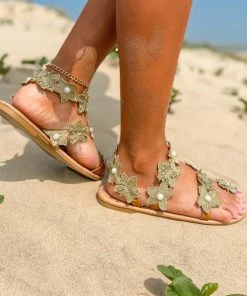 HYHE Green Embroidered Floral Wrap Sandals - En Bloom New In Shoes