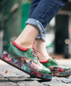 SOFFIA | Genuine Leather Brush Craft Emerald Art Floral Oxford Shoes NEW ARRIVALS