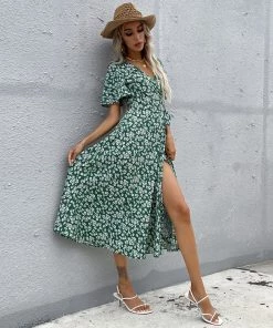 BFZY Smaibulun | White Daisy Print Midi Dress - Green 14 BFZY Smaibulun | White Daisy Print Midi Dress - Green