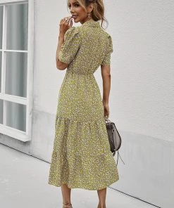 DY CLAUDIA MIDI DRESS - GREEN PRINT New In Clothing