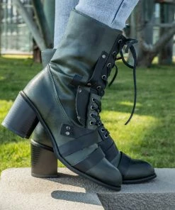 YL En Bloom | Green Patch Work Combat Boot