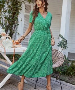 DY LEENA MIDI DRESS - GREEN PRINT