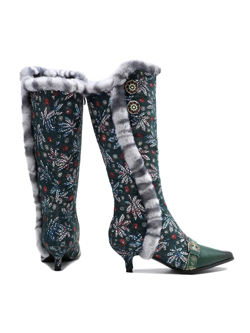 SOFFIA | Genuine Leather Elegant Fur Trim Button Side Knee-High Boots New In Shoes 6 SOFFIA | Genuine Leather Elegant Fur Trim Button Side Knee-High Boots New In Shoes