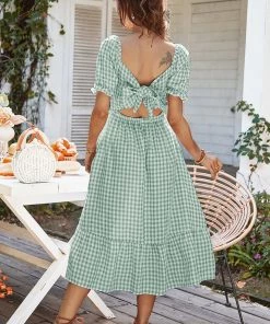 DY New In Clothing ELOISA Back Bow Midi Dress - Mint Gingham 9 DY New In Clothing ELOISA Back Bow Midi Dress - Mint Gingham