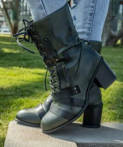 YL En Bloom | Green Patch Work Combat Boot