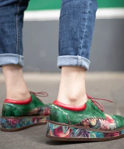SOFFIA | Genuine Leather Brush Craft Emerald Art Floral Oxford Shoes NEW ARRIVALS