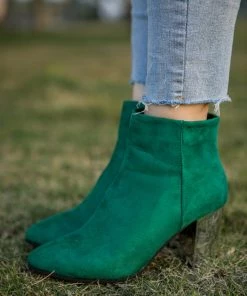 HYHE EN BLOOM | Green Mirror Heel Suede Ankle Boots