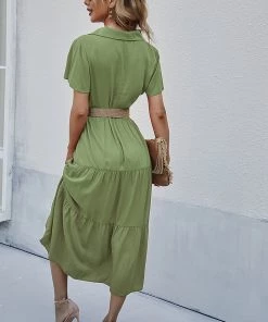 DY New In Clothing EMILY Front Button Midi Dress - Pickle