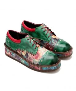 SOFFIA | Genuine Leather Brush Craft Emerald Art Floral Oxford Shoes NEW ARRIVALS