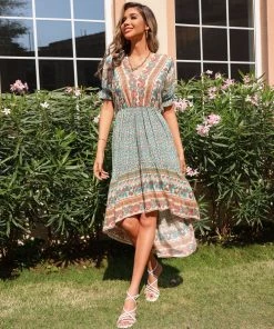BFZY YANET MIDI BOHO DRESS - GREEN