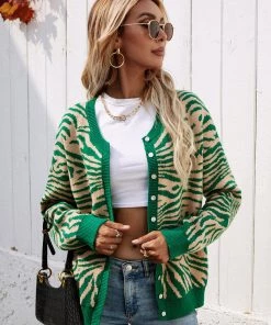 MY Smaibulun | Tiger Year Animal Patterned Knit Cardigan - Green