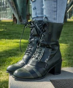 YL En Bloom | Green Patch Work Combat Boot