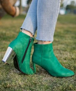 HYHE EN BLOOM | Green Mirror Heel Suede Ankle Boots