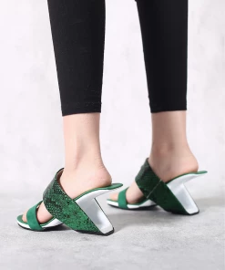 Jady Rose JadyRose | Open-Heel Leather Slide- Emerald Green