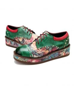 SOFFIA | Genuine Leather Brush Craft Emerald Art Floral Oxford Shoes NEW ARRIVALS