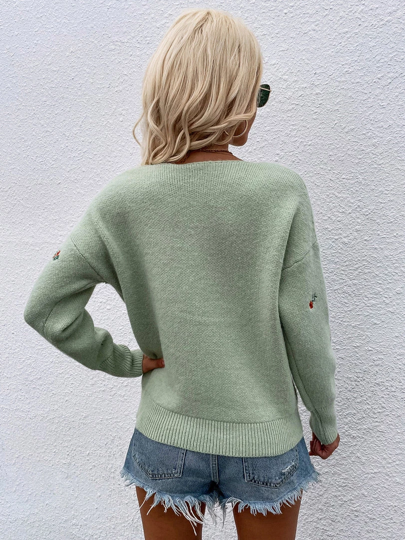 MY New In Clothing Smaibulun | Green Oversize V-neck Daisy Embroidered Knit Sweater 8 MY New In Clothing Smaibulun | Green Oversize V-neck Daisy Embroidered Knit Sweater