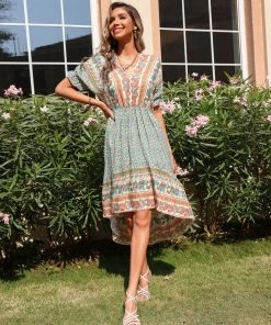 BFZY YANET MIDI BOHO DRESS - GREEN