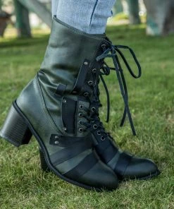 YL En Bloom | Green Patch Work Combat Boot