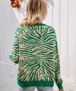 MY Smaibulun | Tiger Year Animal Patterned Knit Cardigan - Green