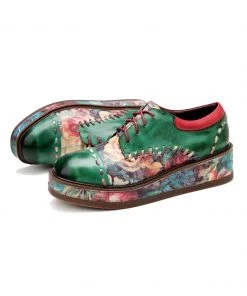 SOFFIA | Genuine Leather Brush Craft Emerald Art Floral Oxford Shoes NEW ARRIVALS