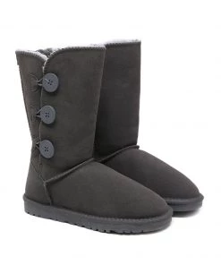 XH New In Shoes SMAIBULUN UGG™ | Side Button Faux Fur-Lined Leather Suede Boots