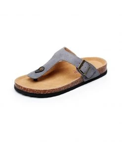 GLF New In Shoes Maibulun | Grey Suede T-Strap Leather Sandal