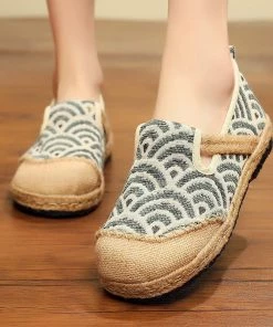 TC Shop Sandals Linen Fish Scales Embossed Slip-On Round Toe Espadrilles - Cactus Rose