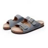 GLF NEW ARRIVALS Maibulun | Grey Double-Buckle Wide-Strap Suede Leather Sandals