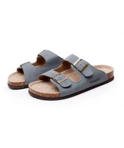 GLF NEW ARRIVALS Maibulun | Grey Double-Buckle Wide-Strap Suede Leather Sandals