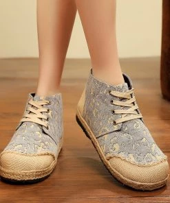 TC Altamont Linen Embossed Hi-Top Round Toe Sneakers Espadrilles - Cactus Rose