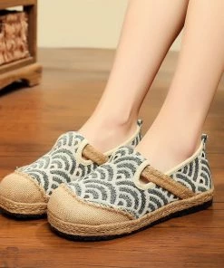 TC Shop Sandals Linen Fish Scales Embossed Slip-On Round Toe Espadrilles - Cactus Rose